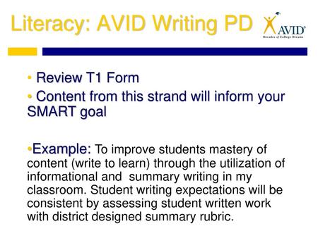 Literacy: AVID Writing PD