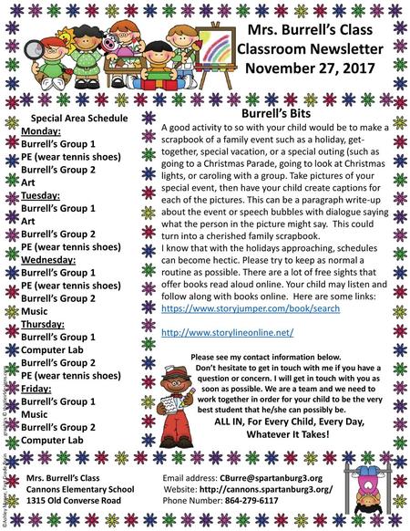 Mrs. Burrell’s Class Classroom Newsletter November 27, 2017