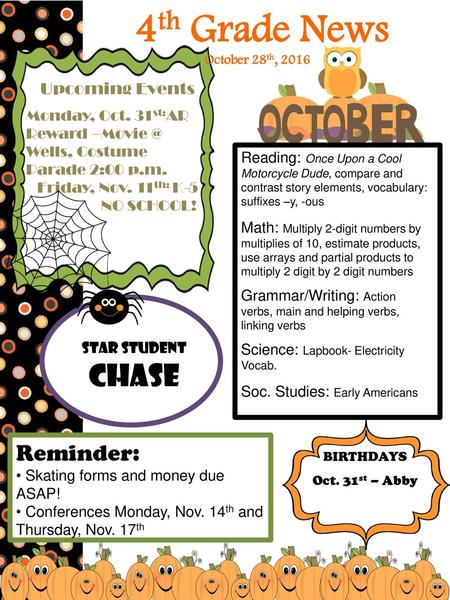 4th Grade News Chase Reminder: Upcoming Events