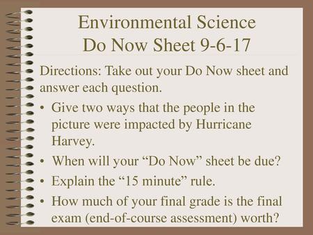 Environmental Science Do Now Sheet