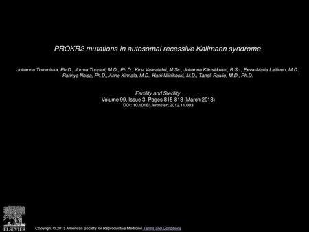 PROKR2 mutations in autosomal recessive Kallmann syndrome