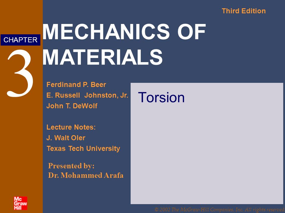 Mechanics Of Materials Third Edition Ferdinand P Beer E Russell Johnston Jr John T Dewolf Lecture Notes J Walt Oler Texas Tech University Chapter Ppt Download