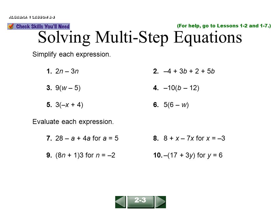 For Help Go To Lessons 1 2 And 1 7 Algebra 1 Lesson 2 3 Simplify Each Expression 1 2n 3n2 4 3b B 3 9 W 5 4 10 B 12 5 3 X 4 6 5 6 Ppt Download