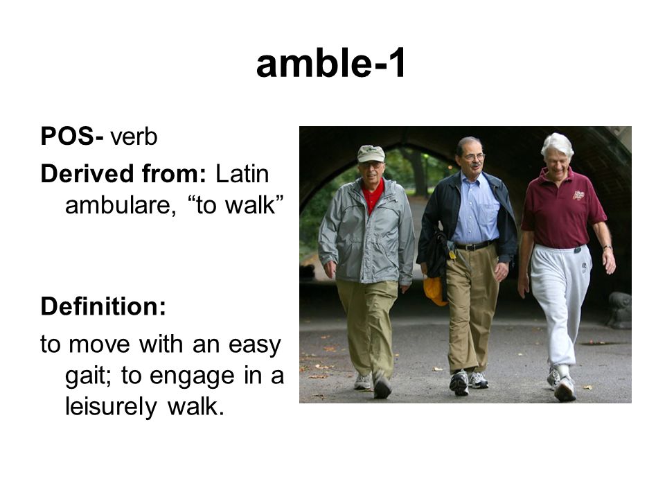 amble-1 POS- verb Derived from: Latin ambulare, “to walk” - ppt video  online download