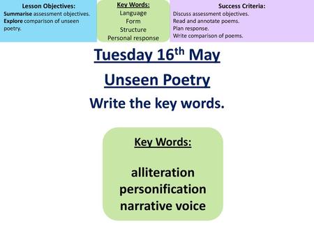 Tuesday 16th May Unseen Poetry