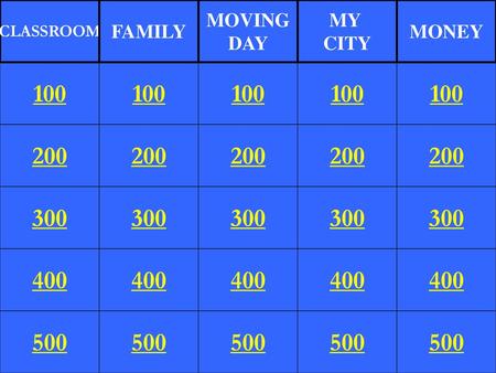 CLASSROOM FAMILY MOVING DAY MY CITY MONEY 100 100 100 100 100 200 200