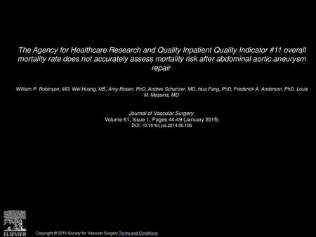 The Agency for Healthcare Research and Quality Inpatient Quality Indicator #11 overall mortality rate does not accurately assess mortality risk after.
