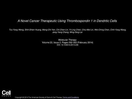 A Novel Cancer Therapeutic Using Thrombospondin 1 in Dendritic Cells