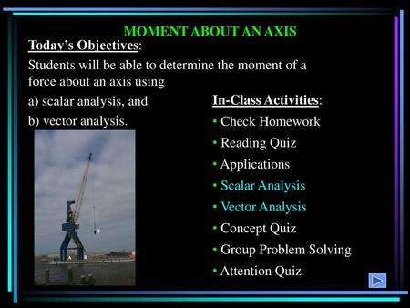 MOMENT ABOUT AN AXIS Today’s Objectives: