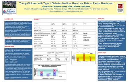 Young Children with Type 1 Diabetes Mellitus Have Low Rate of Partial Remission Sasigarn A. Bowden, Mary Duck, Robert P Hoffman Division of Endocrinology,