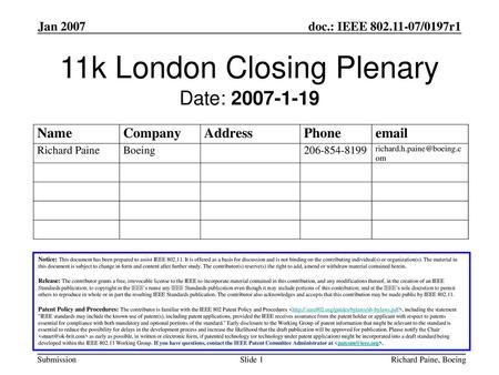 11k London Closing Plenary