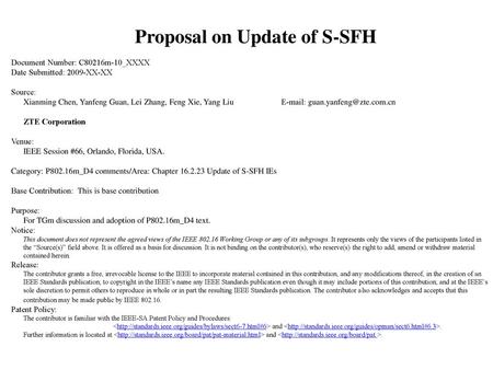 Proposal on Update of S-SFH