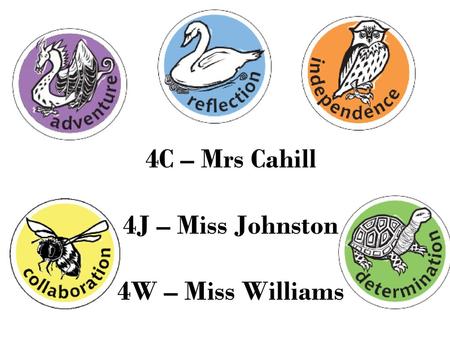 4C – Mrs Cahill 4J – Miss Johnston 4W – Miss Williams