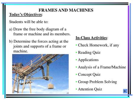 FRAMES AND MACHINES Today’s Objectives: Students will be able to: