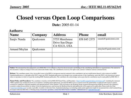 Closed versus Open Loop Comparisons