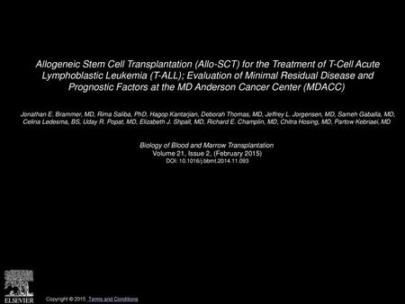 Allogeneic Stem Cell Transplantation (Allo-SCT) for the Treatment of T-Cell Acute Lymphoblastic Leukemia (T-ALL); Evaluation of Minimal Residual Disease.