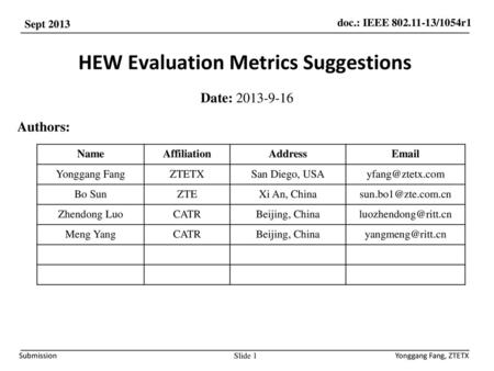 HEW Evaluation Metrics Suggestions