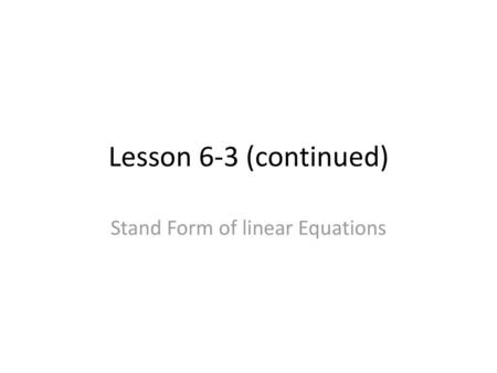 Stand Form of linear Equations