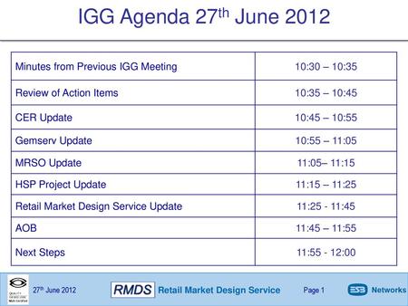IGG Agenda 27th June 2012 Minutes from Previous IGG Meeting