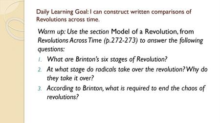 What are Brinton’s six stages of Revolution?