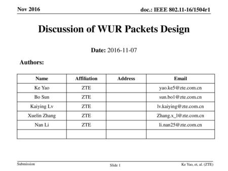 Discussion of WUR Packets Design