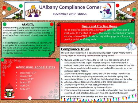 UAlbany Compliance Corner Finals and Practice Hours