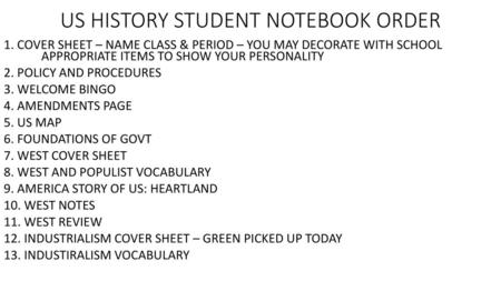 US HISTORY STUDENT NOTEBOOK ORDER