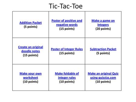 Tic-Tac-Toe Addition Packet (5 points)