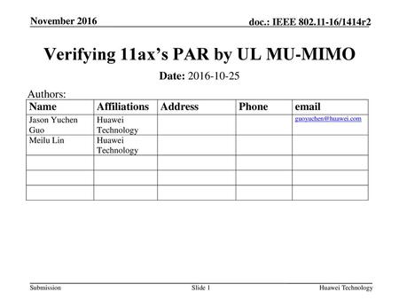 Verifying 11ax’s PAR by UL MU-MIMO