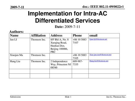 Implementation for Intra-AC Differentiated Services