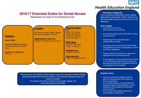 2016/17 Extended Duties for Dental Nurses