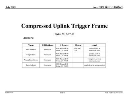 Compressed Uplink Trigger Frame