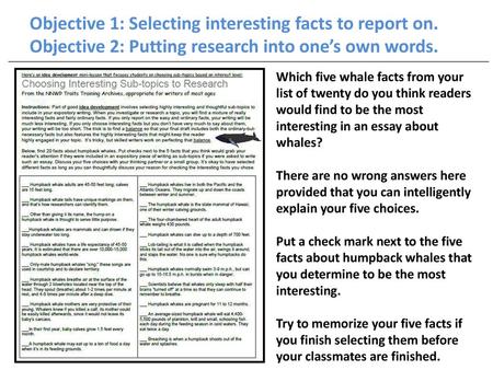 Objective 1: Selecting interesting facts to report on