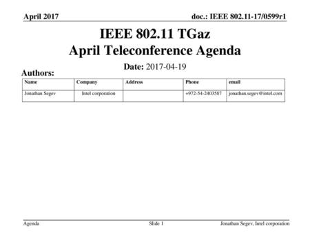 IEEE TGaz April Teleconference Agenda