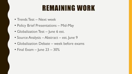Remaining work Trends Test – Next week