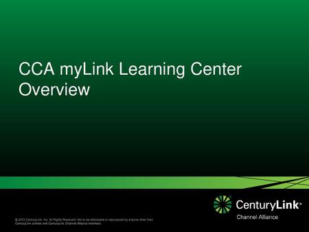 CCA myLink Learning Center Overview