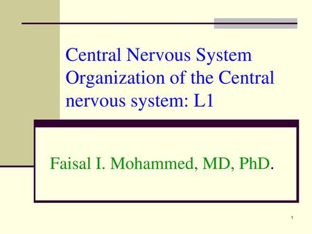 Central Nervous System Organization of the Central nervous system: L1