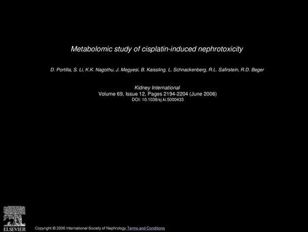 Metabolomic study of cisplatin-induced nephrotoxicity