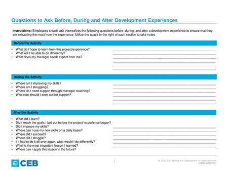 Questions to Ask Before, During and After Development Experiences