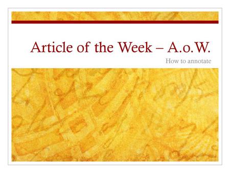 Article of the Week – A.o.W.