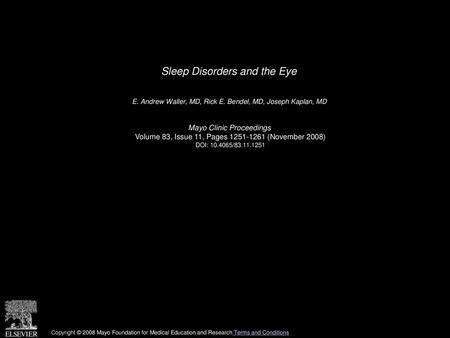 Sleep Disorders and the Eye