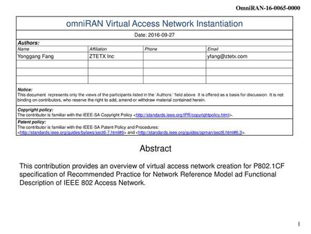 omniRAN Virtual Access Network Instantiation