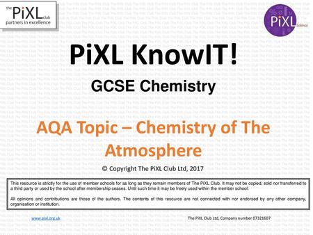AQA Topic – Chemistry of The Atmosphere