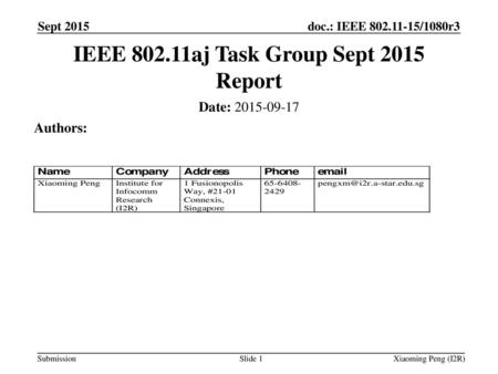 IEEE aj Task Group Sept 2015 Report