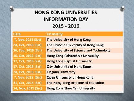 HONG KONG UNIVERSITIES INFORMATION DAY