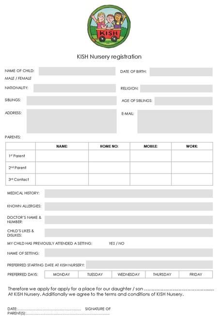 KISH Nursery registration