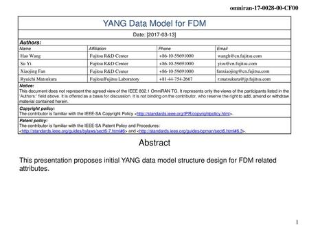 YANG Data Model for FDM Abstract