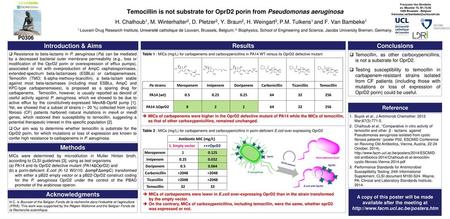 1200 Brussels - Belgium francoise.vanbambeke@uclouvain.be Temocillin is not substrate for OprD2 porin from Pseudomonas aeruginosa H. Chalhoub1,