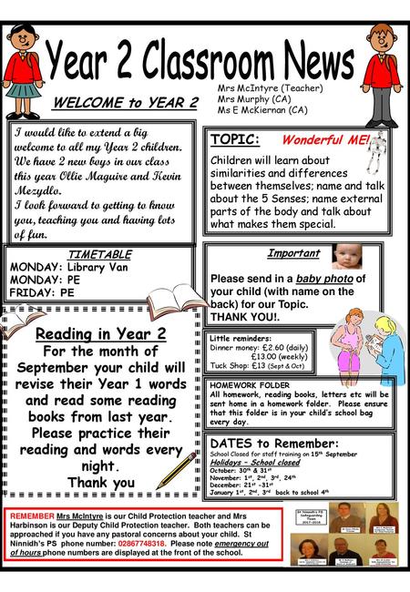 Year 2 Classroom News Reading in Year 2 WELCOME to YEAR 2
