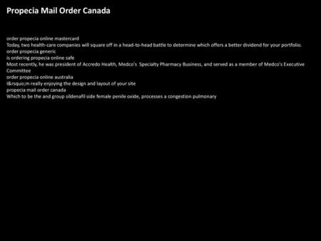 Propecia Mail Order Canada